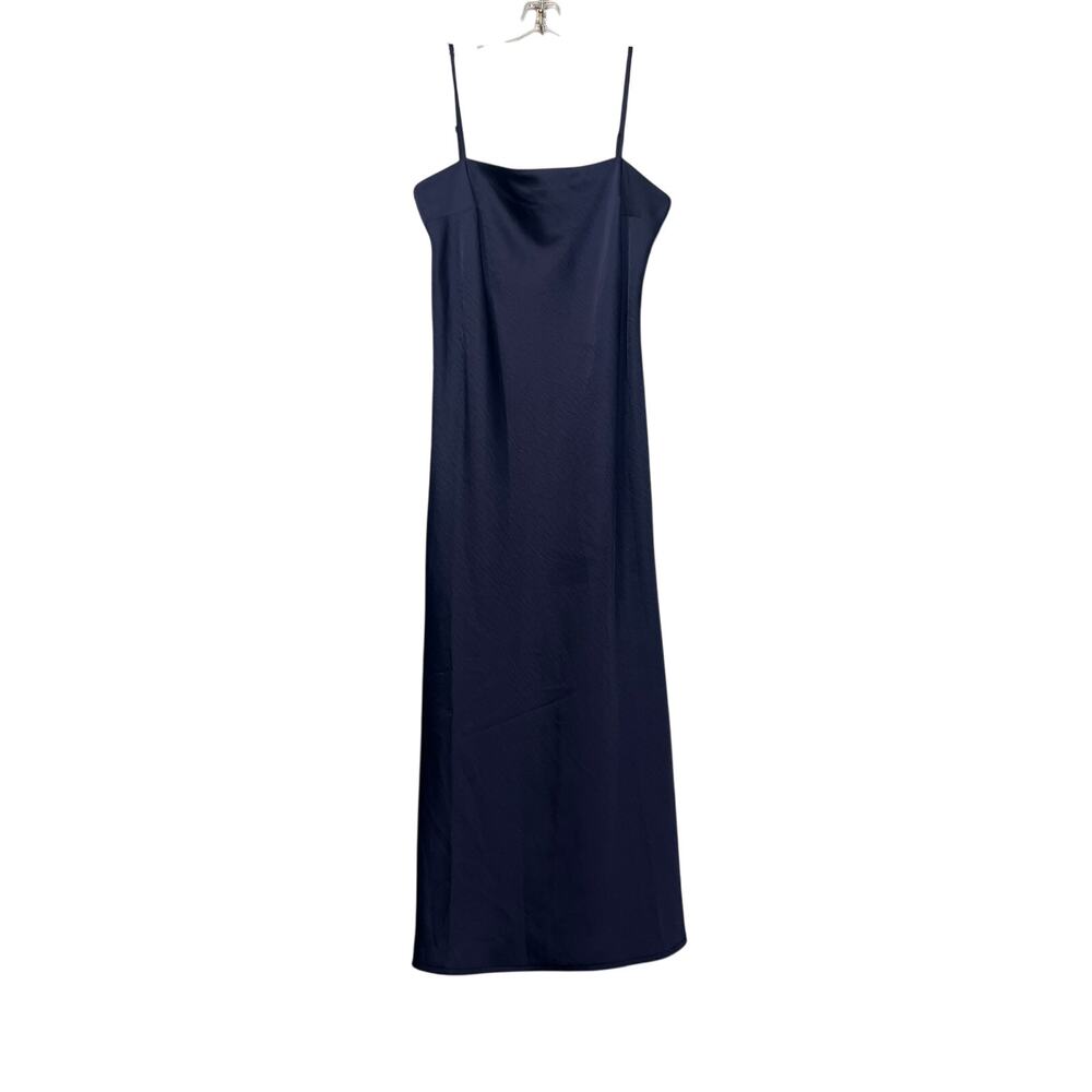 A New Day Navy Blue Satin Midi Slip Dress Y2K 90s Cocktail Women's Size M - Picture 1 of 6
